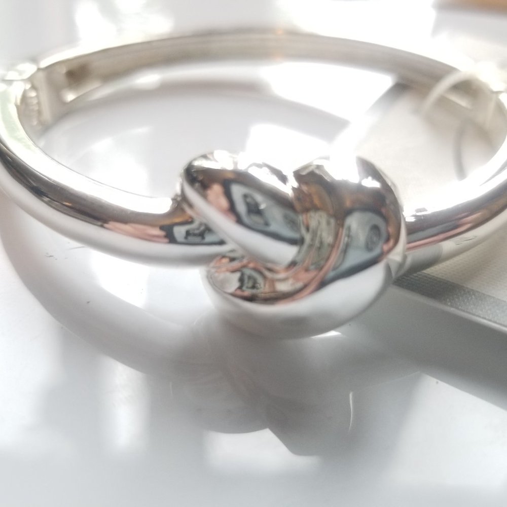 Silver Heart Knotted Bangle Bracelet